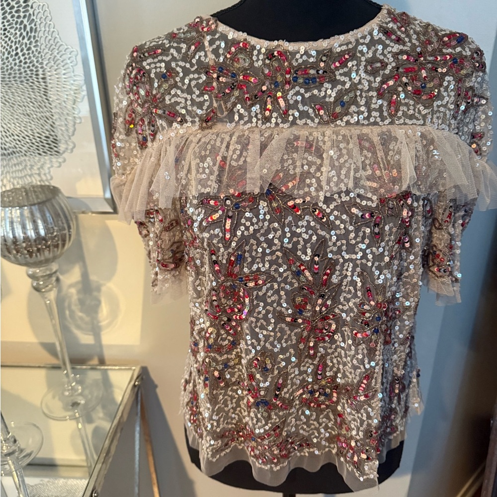 Zara Ruffled Sequin Blouse